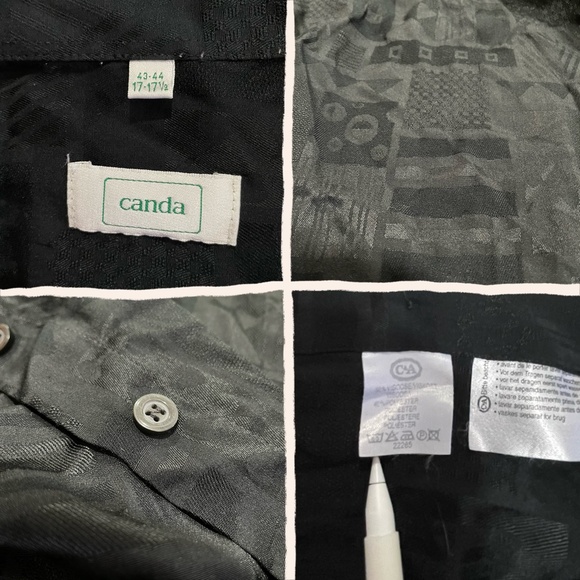 Vintage black geometric grid shimmer print button up top. - Picture 4 of 4